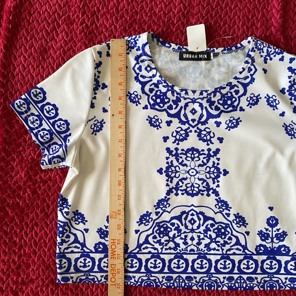 Urban Mix Women porcelain pattern Cropped T shirt Retro Tribal short sleeve crop - Picture 2 of 7